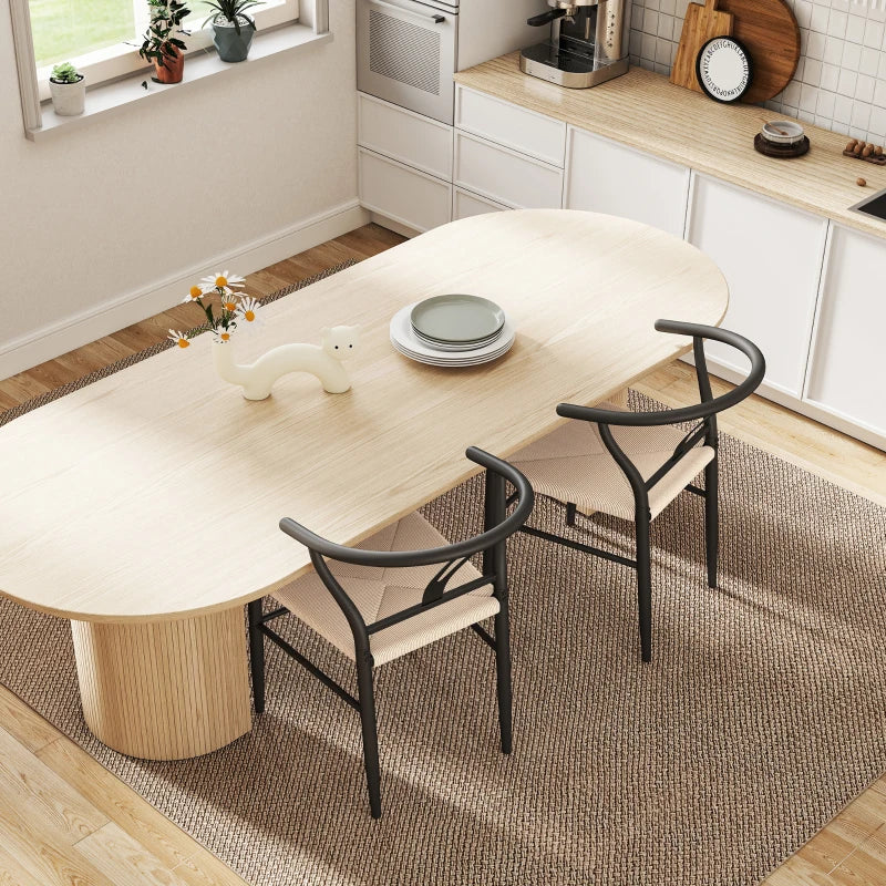 Set of 2 Weave Dining Chairs, Mid-Century Modern Dining Room Chairs with Y-Shaped Backrest and Hemp Seat, Black