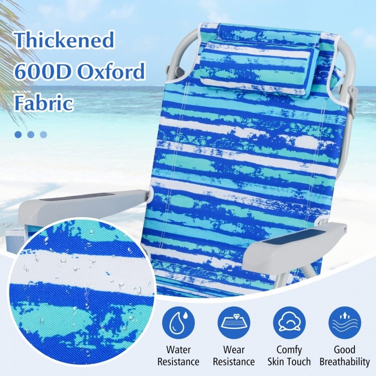 1 Piece Foldable Backpack Beach Chair with Cup Holder and Storage Pockets for Outdoor-Navy