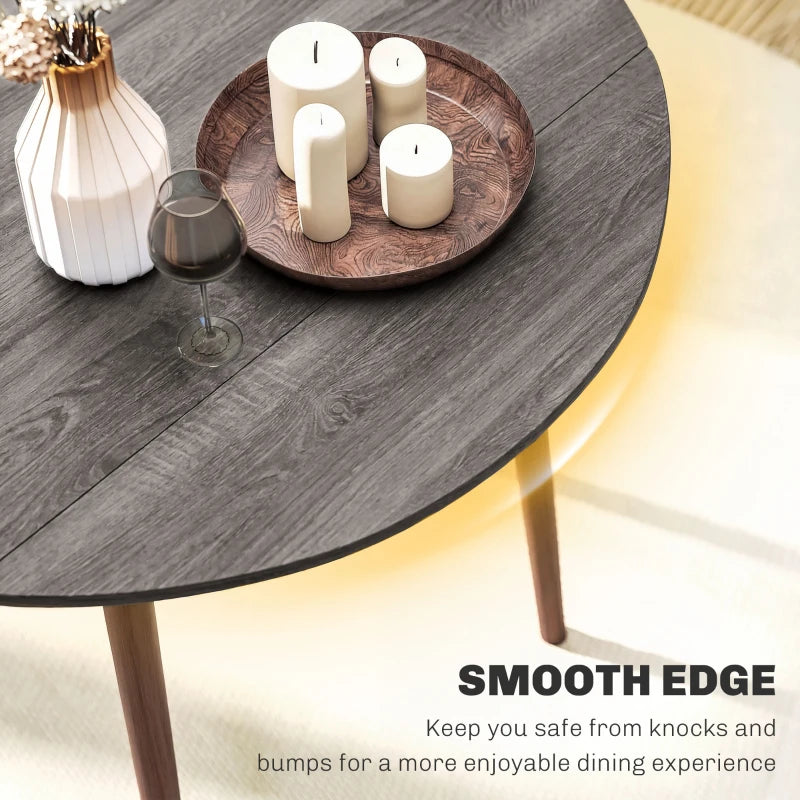 35" Folding Dining Table, Collapsible Drop Leaf Table with Round Tabletop, Wood Legs, Distressed Light Grey