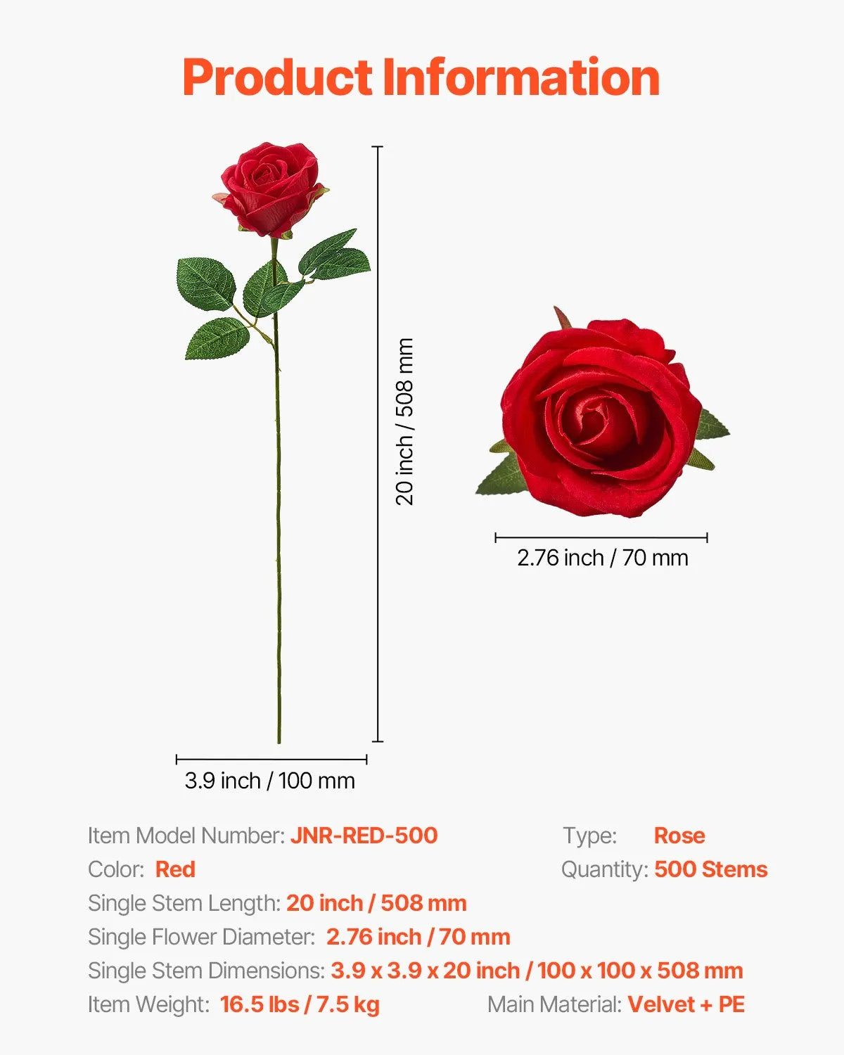 VEVOR 500 Pcs Red Roses Artificial Flowers Realistic Bouquet for Xmas Home Decor