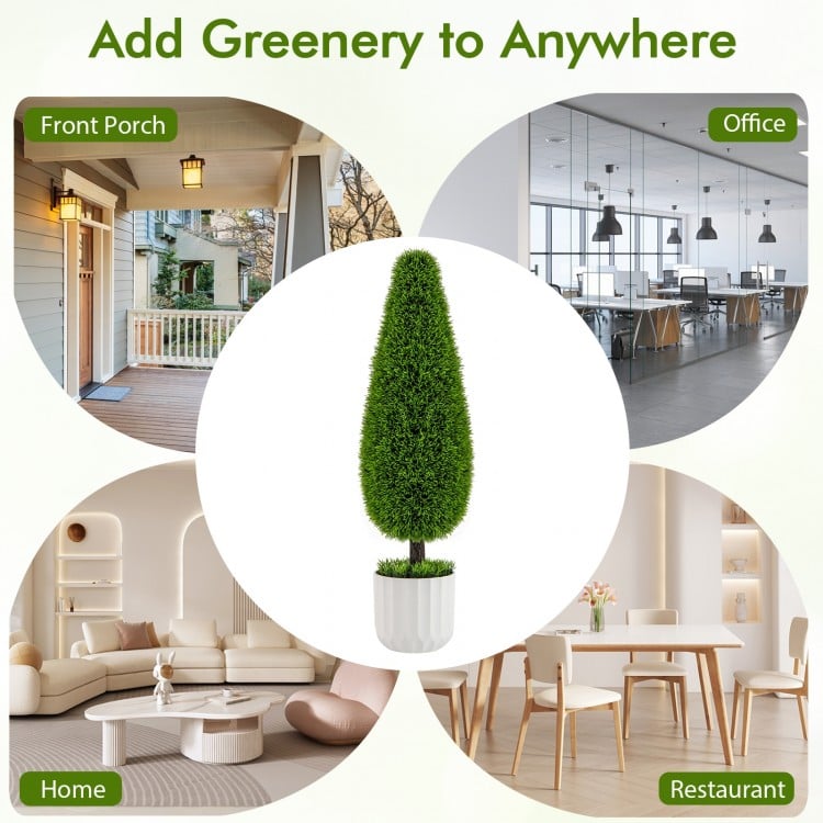 2 Pack 3 Feet Artificial Cedar Teardrop Shaped Bush with Plastic Nursery Pot-Green