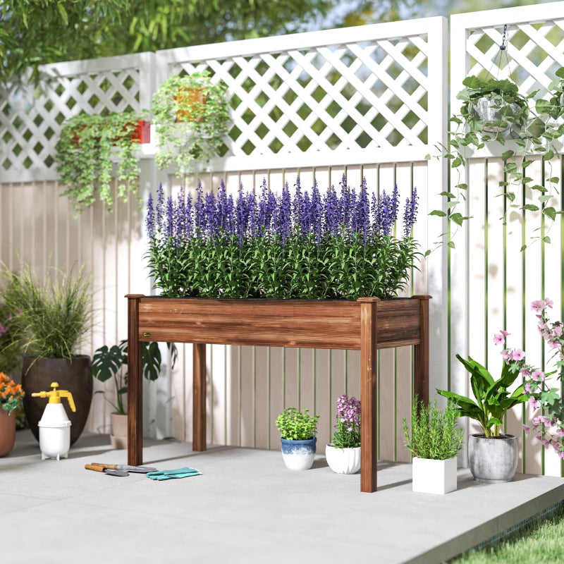 48" x 22" x 30" Wooden Patio Raised Garden Bed Planter, Elevated Planter Box with Legs, Carbonized