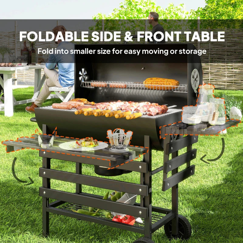 29" Charcoal BBQ Grill Barbecue Grill with Foldable Front Side Table, Spacious Cooking Area, Shelf, Black