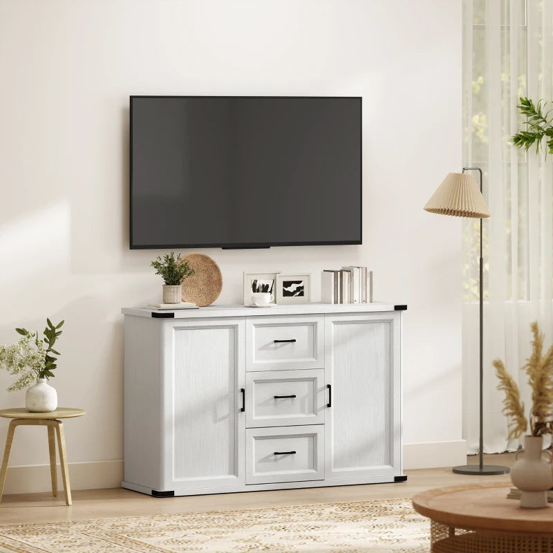 Sideboard with 3 Drawers and 2 Doors, 47" Buffet Cabinet with Adjustable Shelves for Kitchen, White Wood Grain