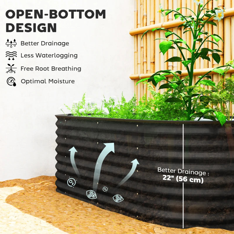 5 x 2.5 x 2 ft Galvanized Raised Garden Bed, Easy DIY Oval Planter Box with Safety Edging and Gloves, Black