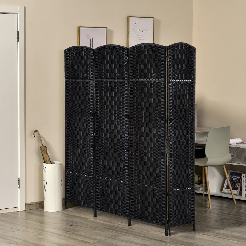 6ft Folding Room Divider, 4 Panel Wall Partition with Wooden Frame for Bedroom, Home Office, Black