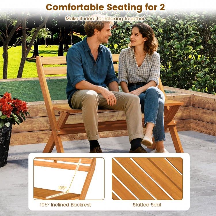 2-Person Acacia Wood Patio Garden Bench with 800 lbs Capacity