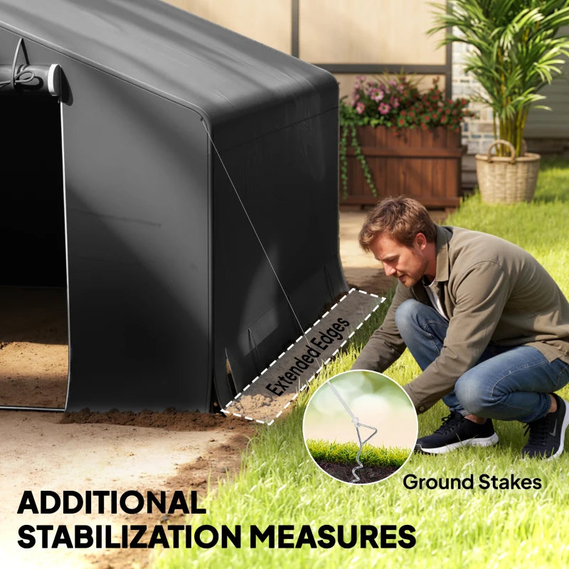 10' x 10' Portable Shed, Waterproof Bike Tent with Roll-up Zipper Door and Reinforced Galvanised Metal Frame, Dark Grey