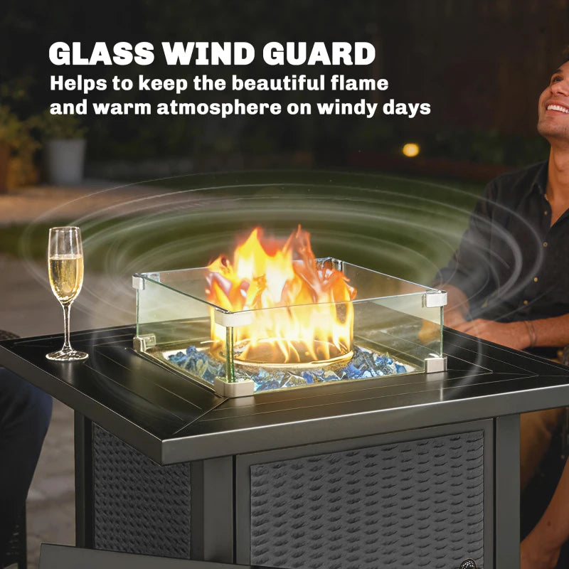 32" Propane Gas Fire Pit Table, 50,000 BTU Square Patio Table with Fire Pit, Wind Guard, Lid, CSA Certified, Black