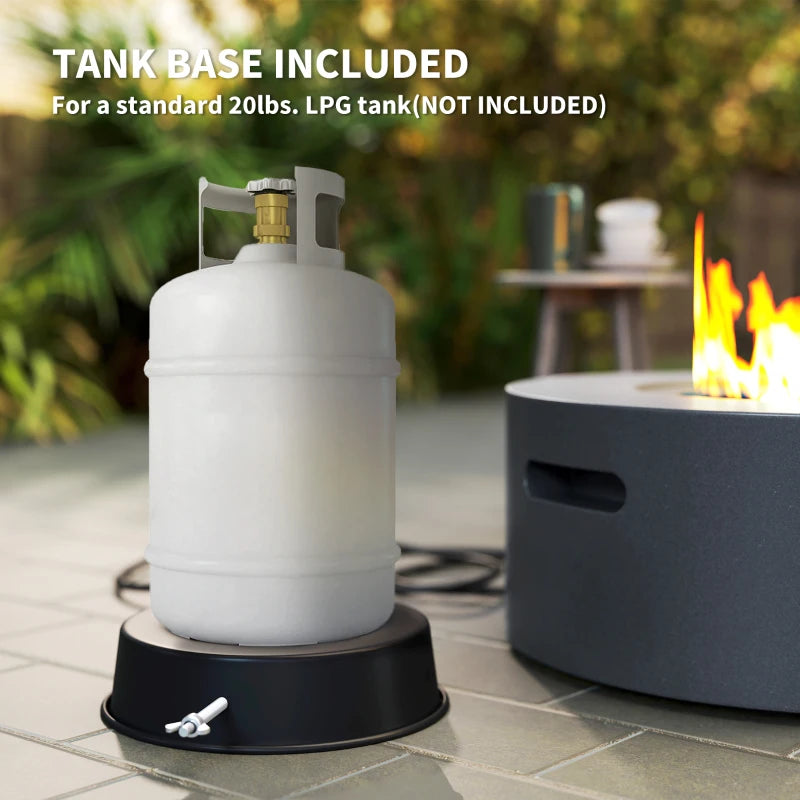 30" Round Propane Fire Pit Table 50,000 BTU Outdoor Gas Fire Table with Waterproof Cover, Decorative Glass Rocks, Tank Holder, Grey