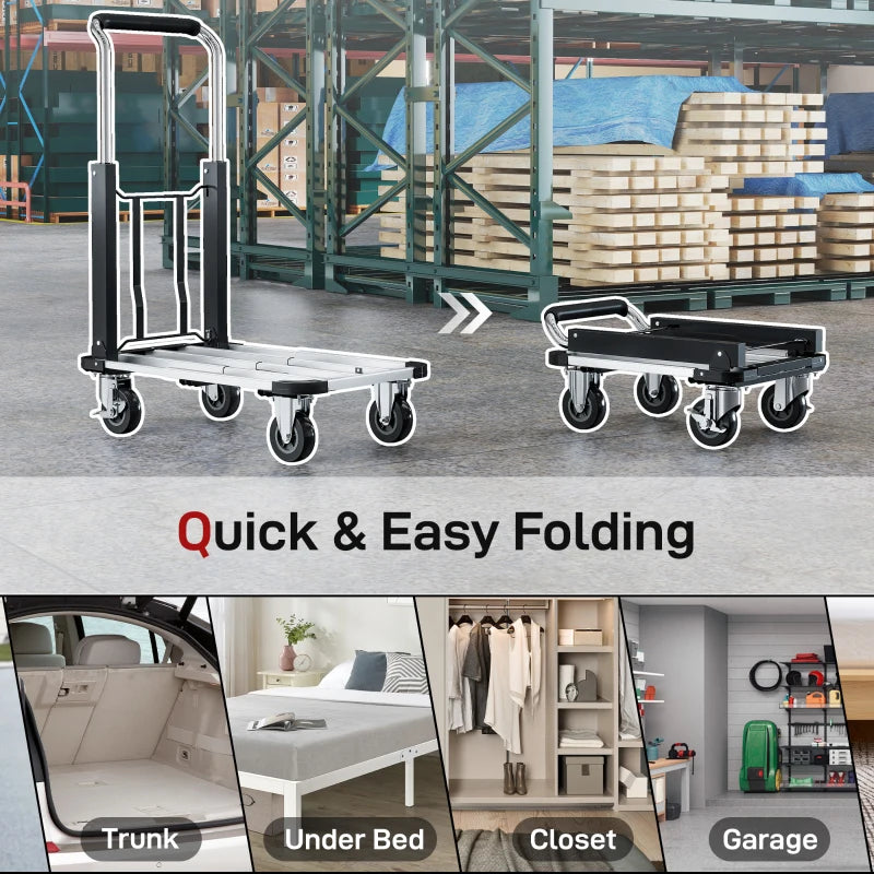 330 lbs Heavy Duty Hand Truck, Folding Trolley, Dolly with Adjustable Handle and Extendable Platform, Silver and Black
