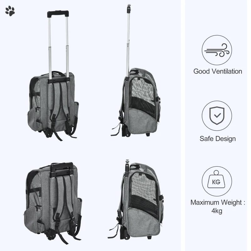 2-IN-1 Pet Luggage Box Backpack Carrier Cats Dogs w/ Handle, Rolling Wheel Grey