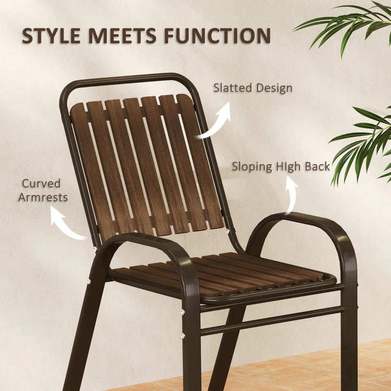 3 Pieces Patio Bistro Set, 2 Stackable Chairs with Tempered Glass Table, for Outdoor, Garden Backyard Porch, Dark Brown
