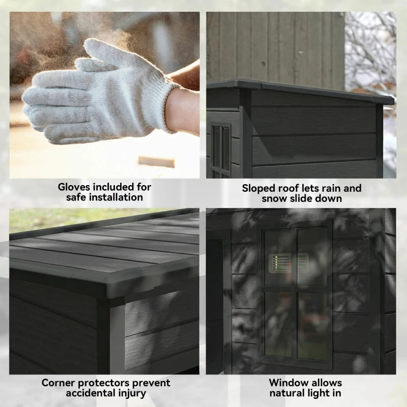 5 x 3FT Garden Shed with Floor, Outdoor Storage Shed with Lockable Door, Window and Vent for Backyard, Patio, Dark Grey