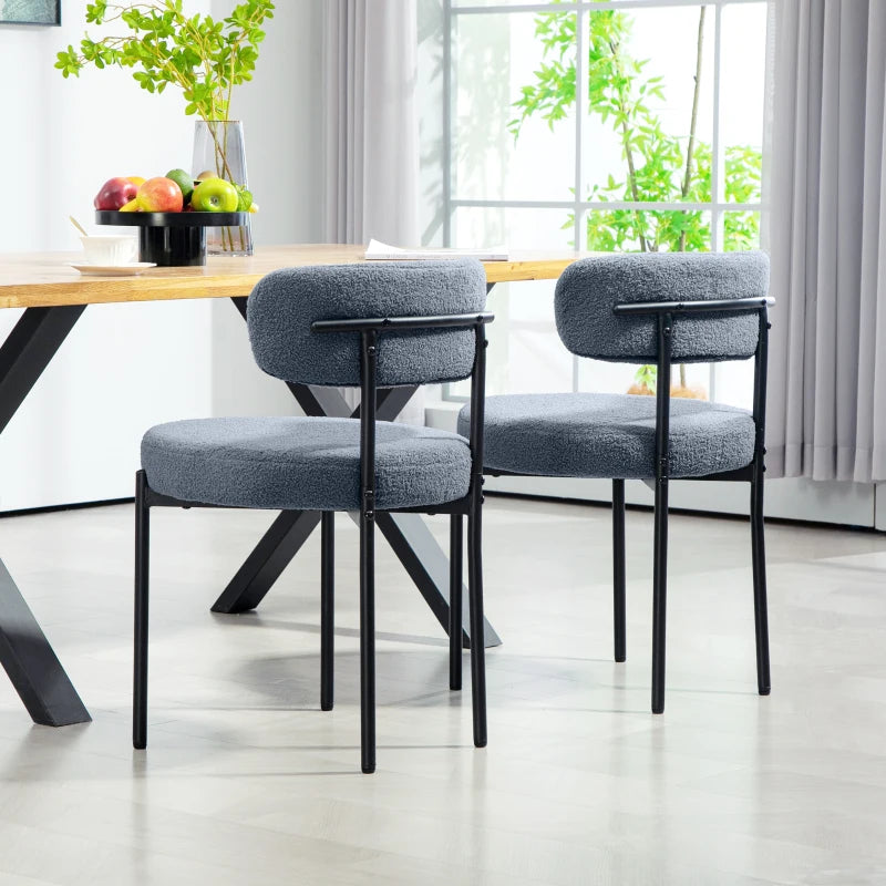 2 Pieces Kitchen Chairs, Modern Dining Chairs w/ Berber Fleece Upholstery and Steel Legs for Living Room, Grey