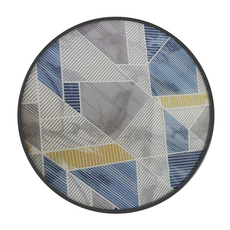 23.6" Round Patio Table, Outdoor Side Table with Glass Printed Top, Multicolour