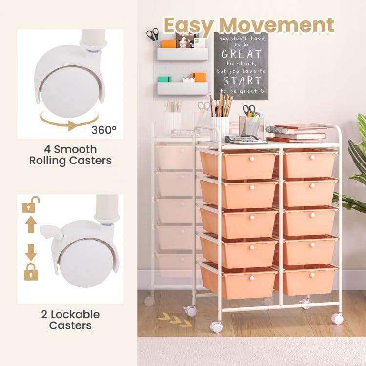 10-Drawer Rolling Storage Cart-Peach