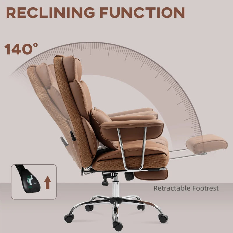 400LBS Massage Office Chair, Executive Office Chair with 6-Point Vibration, Footrest and Lumbar Support, Brown