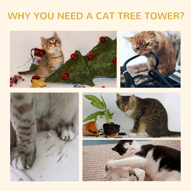 100" Floor To Ceiling Cat Tree w/ 3 Perches Activity Center for Kittens Cat Tower Furniture, Light Brown
