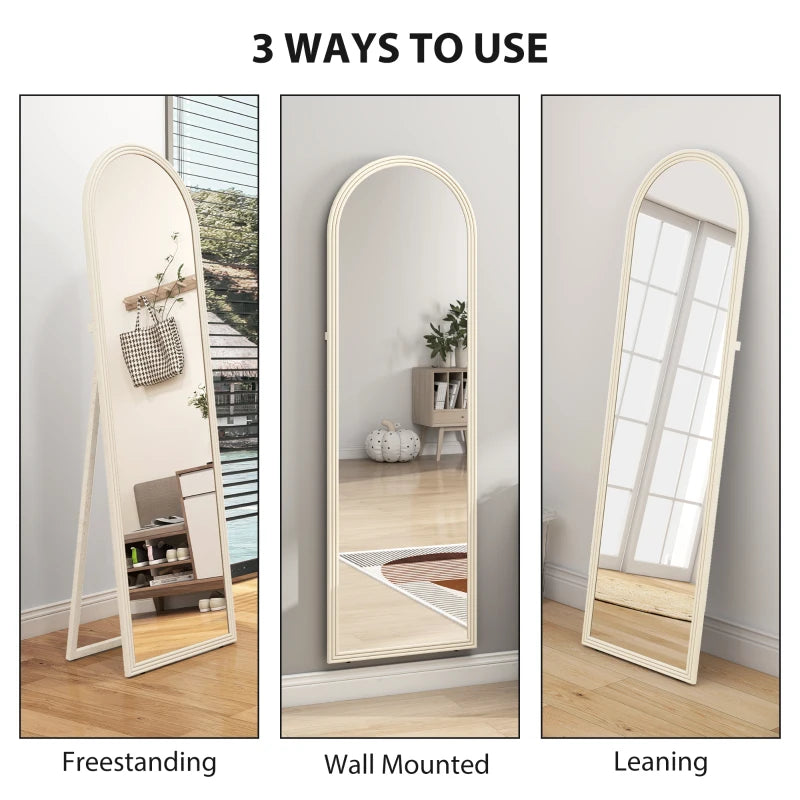 64" x 21" Full Length Mirror, Free Standing, Leaning or Wall, Arched Full Body Mirror with Faux Stone Frame, White