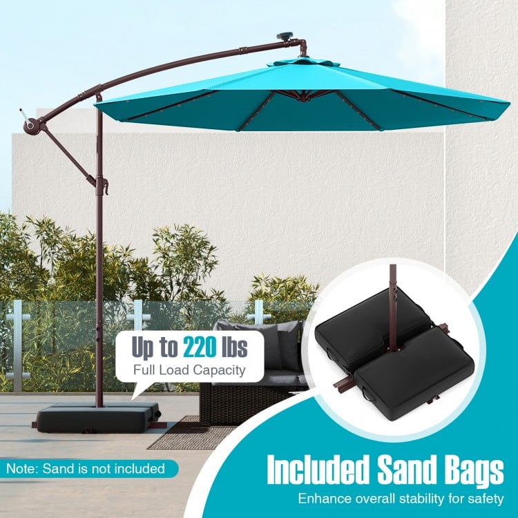 10 Ft Patio Umbrella Offset Cantilever Umbrella with 40 Solar Powered Lights-Turquoise