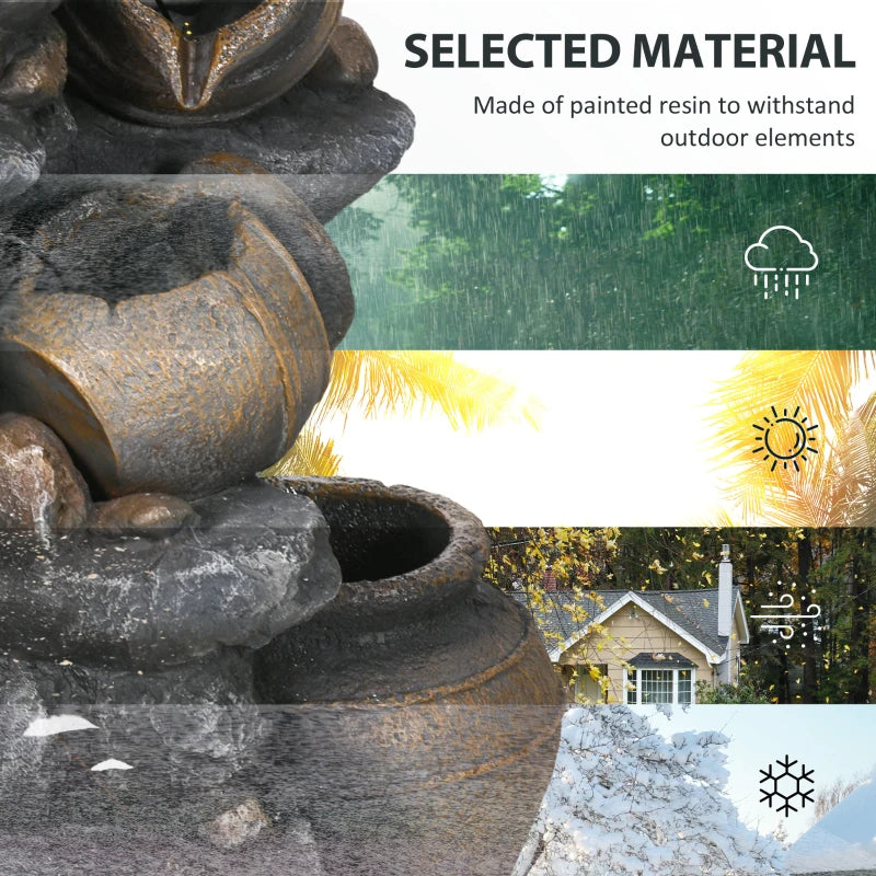 28.3" Solar Water Fountain, 4-Tier Resin Cascading Jars and Stacked Stones Outdoor Waterfall Fountain with LED Lights