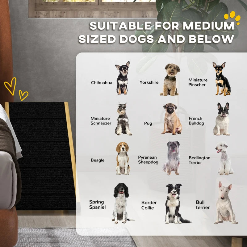 33" Foldable Dog Ramp with 4-Level Adjustable Height for Bed, Couch, for Small and Medium Dogs, Natural Wood