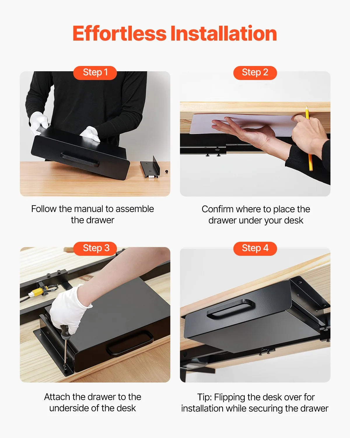 VEVOR 13" Under Desk Drawer Organizer Slide-out Drawer Space Saver Home Office
