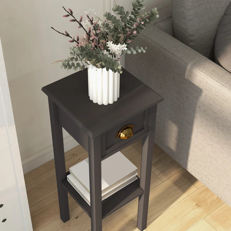 2-Tier Side Table with Drawer and Shelf, End Table for Living Room and Hallway, Coffee