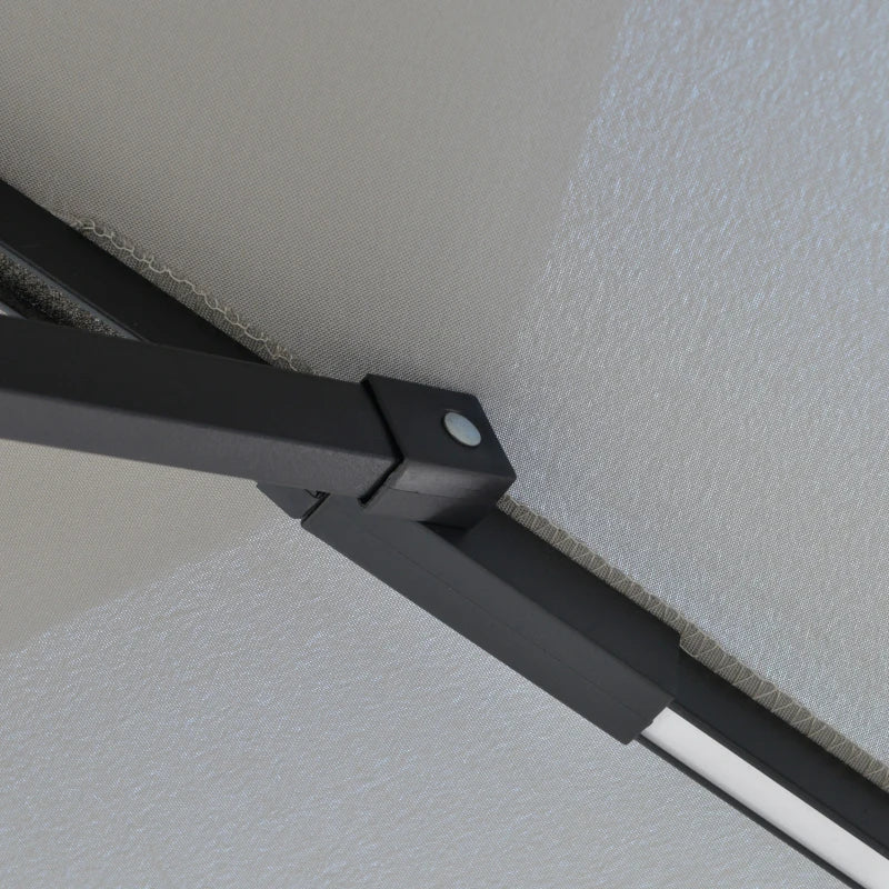 10FT Cantilever Patio Umbrella with Lights Solar Powered Offset Umbrella with Crank and Cross Base for Deck Light Grey