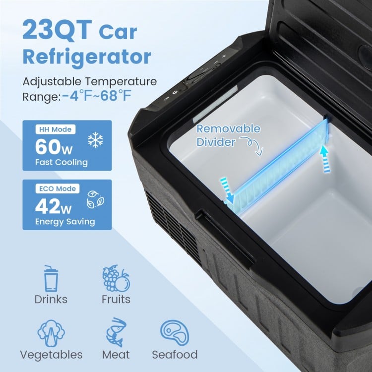12 Volt Car Refrigerator with Adjustable Range and Divider for Camping RV Travel Fishing Home-S