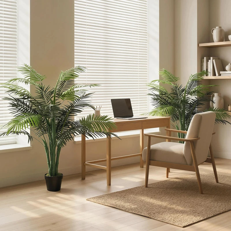 4FT Artificial Palm Tree Set of 2, Fake Tropical Tree with Lifelike Leaves, Faux Plant in Pot for Indoor Decoration, Green