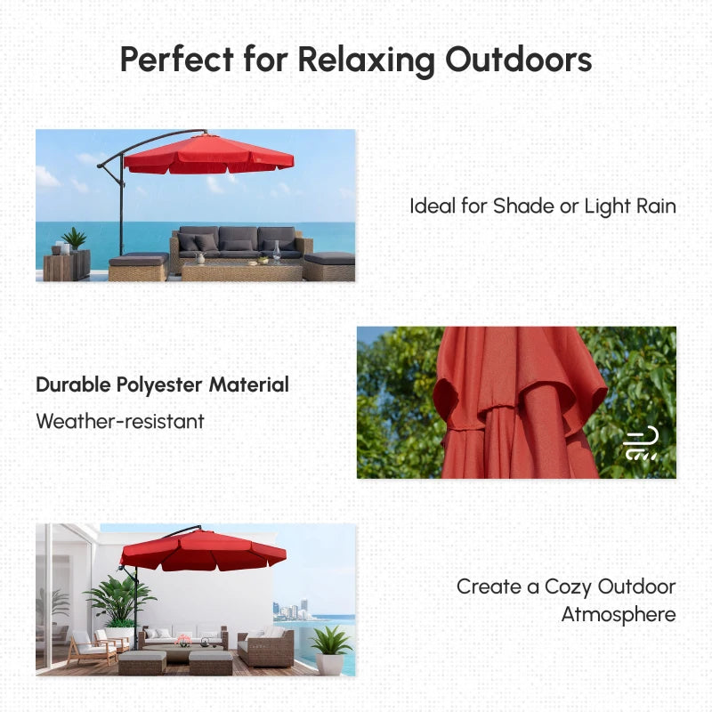 11FT Cantilever Patio Umbrella with Offset Hanging, Easy Tilt Adjustment & Cross Base for Backyard, Poolside, Red