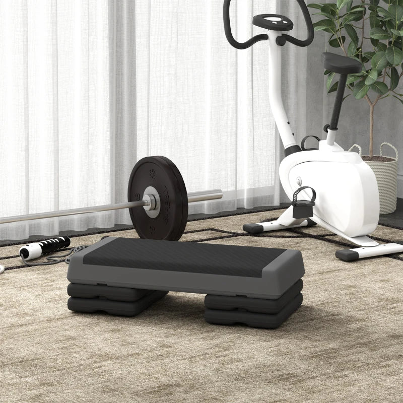 Soozier Adjustable Exercise Step Platform, 3-Level with Risers 4", 6", 8" Aerobic Stepper, 550lbs Weight Capacity, Grey