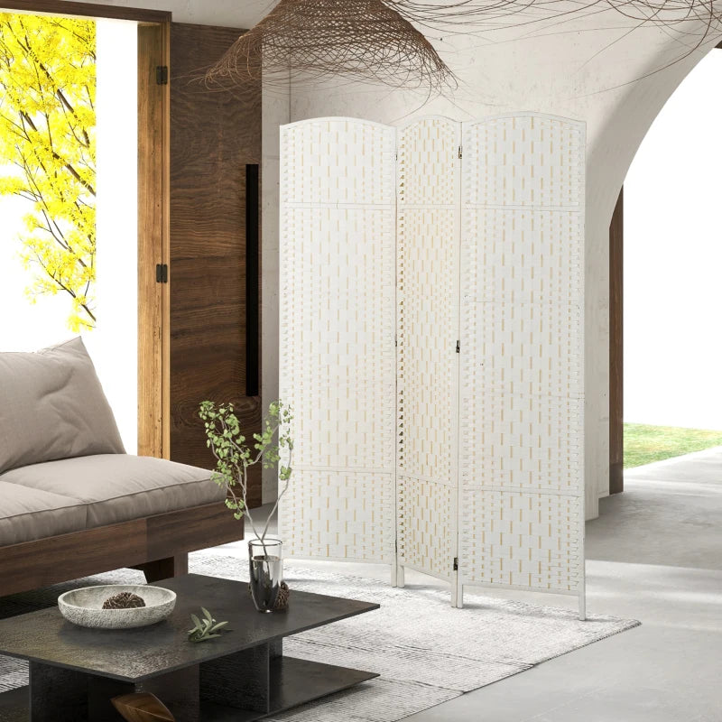 6ft Folding Room Divider, 3 Panel Wall Partition with Wooden Frame for Bedroom, Home Office, White