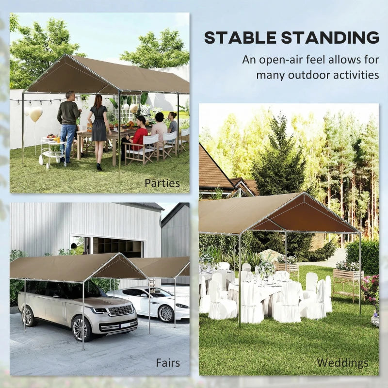 10' x 20' Carport Heavy Duty Galvanized Car Canopy with Included Anchor Kit, 3 Reinforced Steel Cables, Khaki