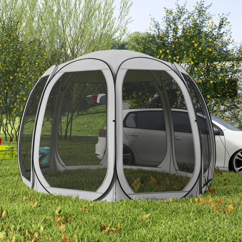 11' x 11.5' Screen Tent, Pop Up Camping Gazebo with Portable Carry Bag and 2 Doors, Grey