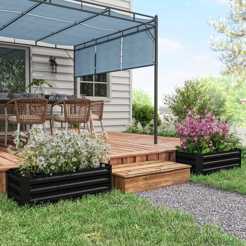 Set of 2 Raised Garden Bed, Steel Elevated Planter Box for Flowers, Herbs, Succulents, 39"x20"x12", Black