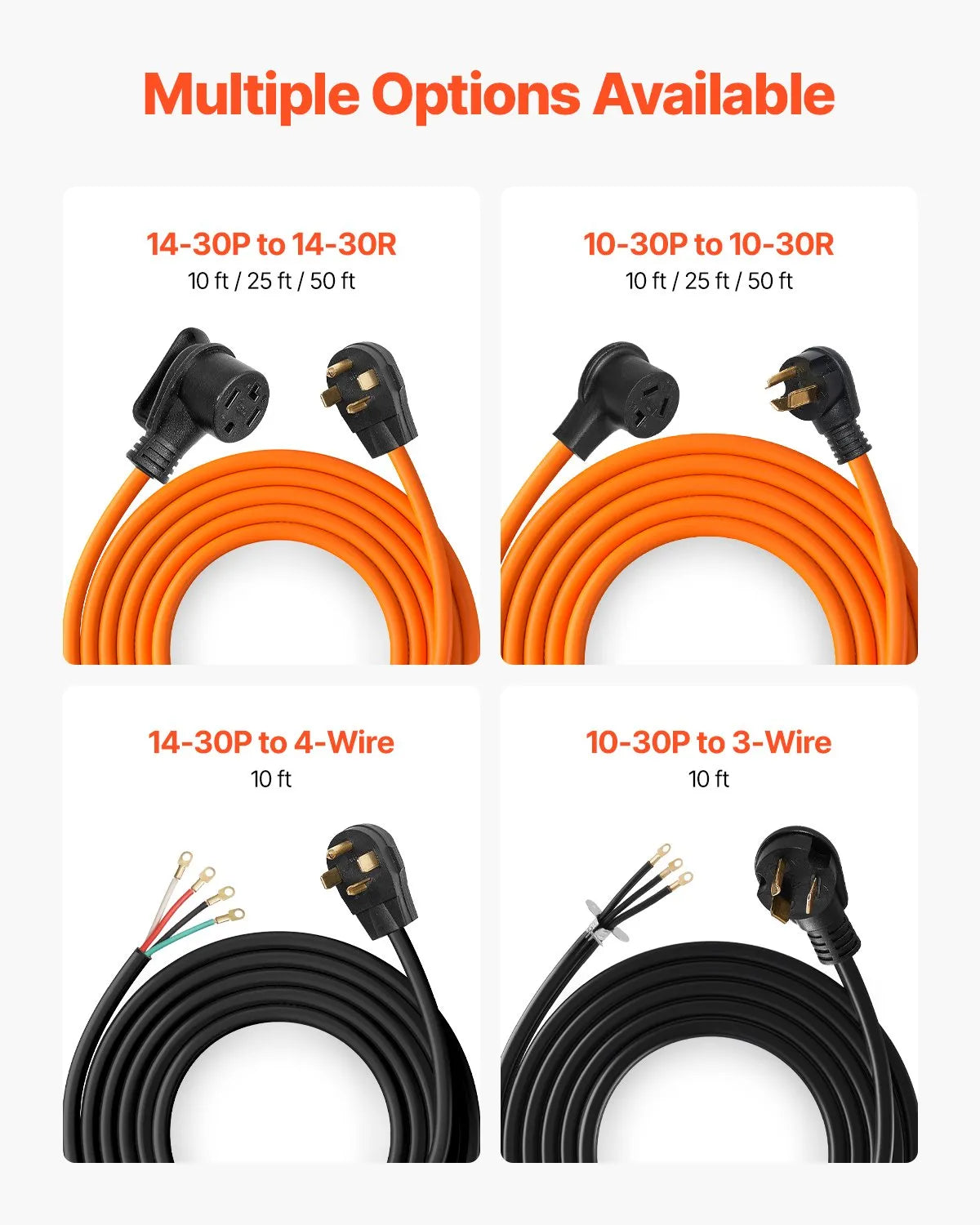 VEVOR 25 ft Dryer Extension Cord 3-Prong NEMA 10-30P to 10-30R Dryer Cord 30A