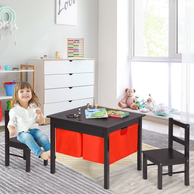 2-in-1 Kids Double-sided Activity Building Block Table with Drawers-Brown