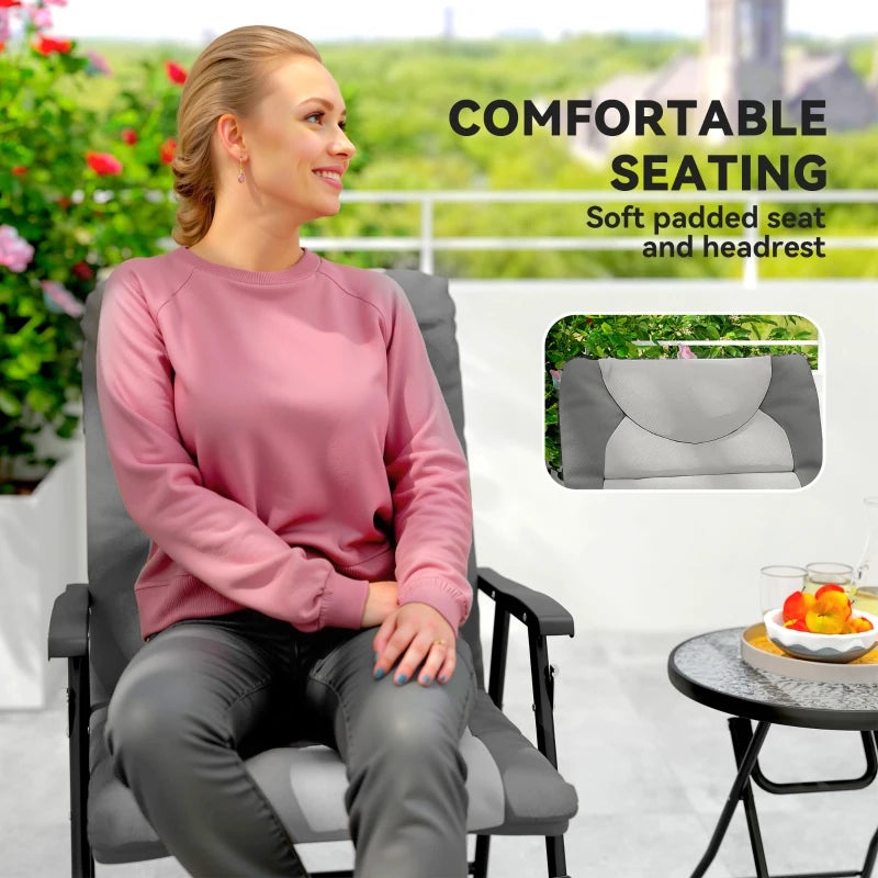 3-Piece Outdoor Foldable Rocking Chair Set, Light Grey
