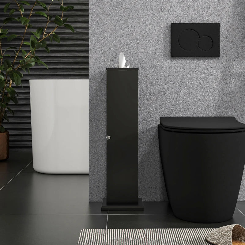 Small Toilet Paper Cabinet, Bathroom Corner Cabinet with Doors and Shelves for Paper Shampoo, Black