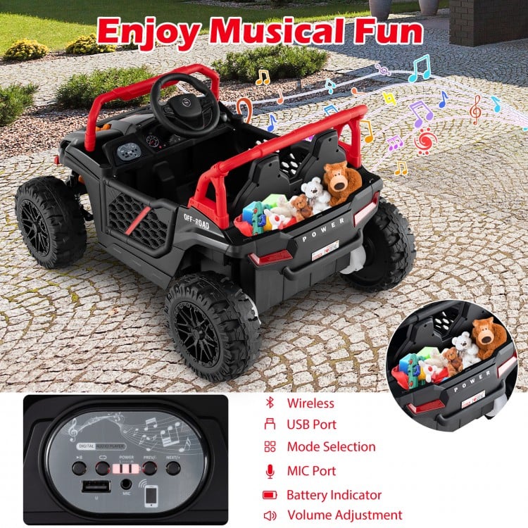 12V Kids Ride on Truck Off-Road UTV with Parental Remote and Lights-Black