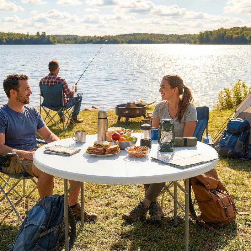 4ft Plastic Folding Picnic Table, Camping Table with Anti-Slip Foot Pads, Indoor Outdoor for Beach, BBQ, White