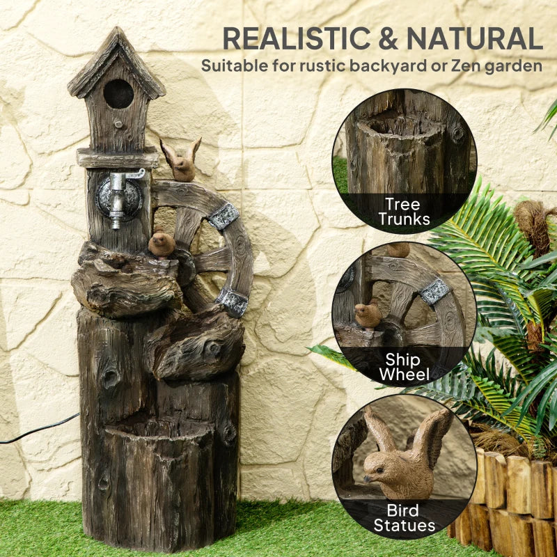 2-in-1 Outdoor Water Fountain with Birdhouse, Outdoor Waterfall, 13.6" L x 11.6" W x 36.2" H Mixed Colour