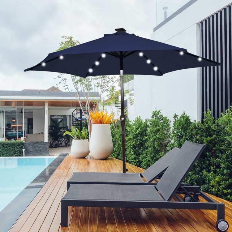 10 Feet Outdoor Patio Umbrella With Bright Solar LED Lights-Dark Blue