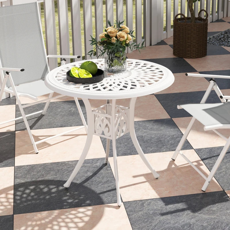 30-inch Round Patio Dining Table with Umbrella Hole Cast Aluminium Outdoor Bistro Table, White