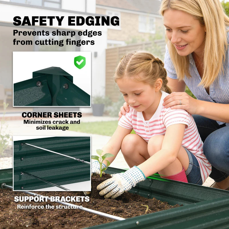 12 x 4 x 1ft Galvanized Raised Garden Bed, Reinforced Outdoor Planter Box with Open Bottom, Green