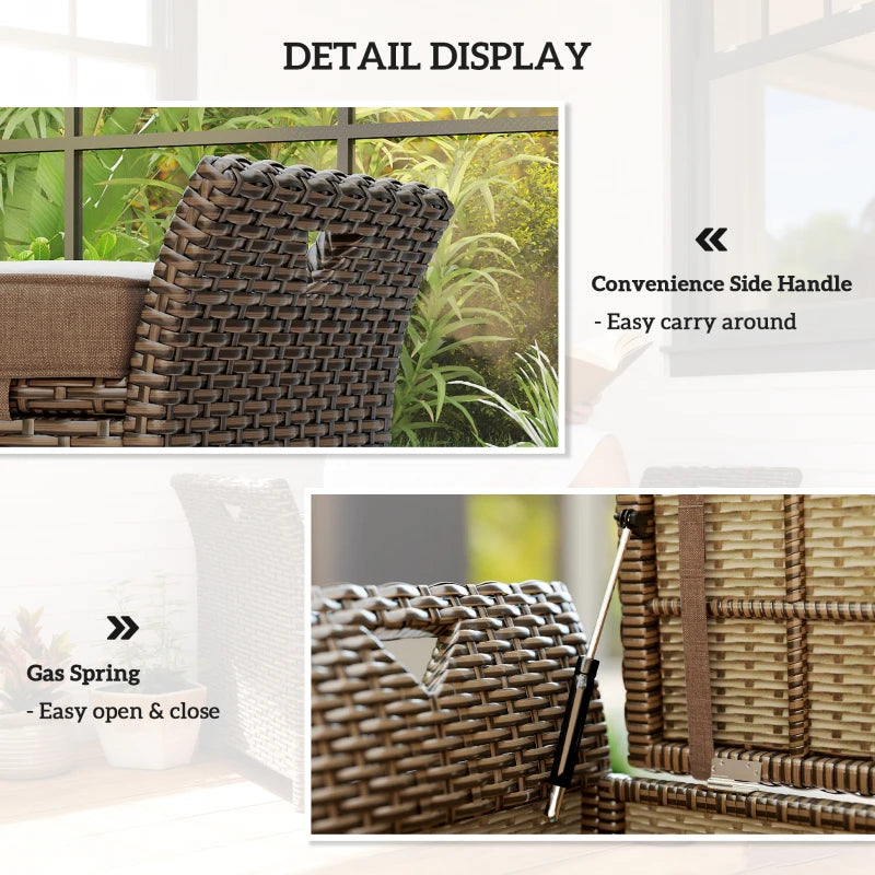2-In-1 Outdoor Storage Bench, 29 Gallon Wicker Deck Box with Handles and Cushion, Tan