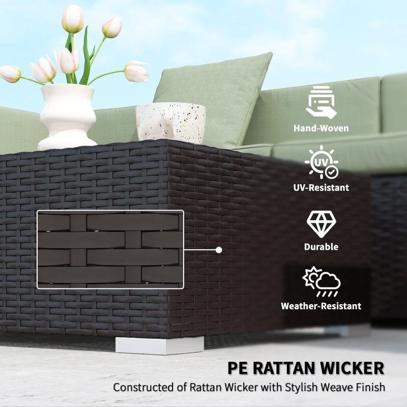7 Pieces Outdoor Rattan Furniture Set, Patio Wicker Sectional Conversation Sofa Set, Light Green